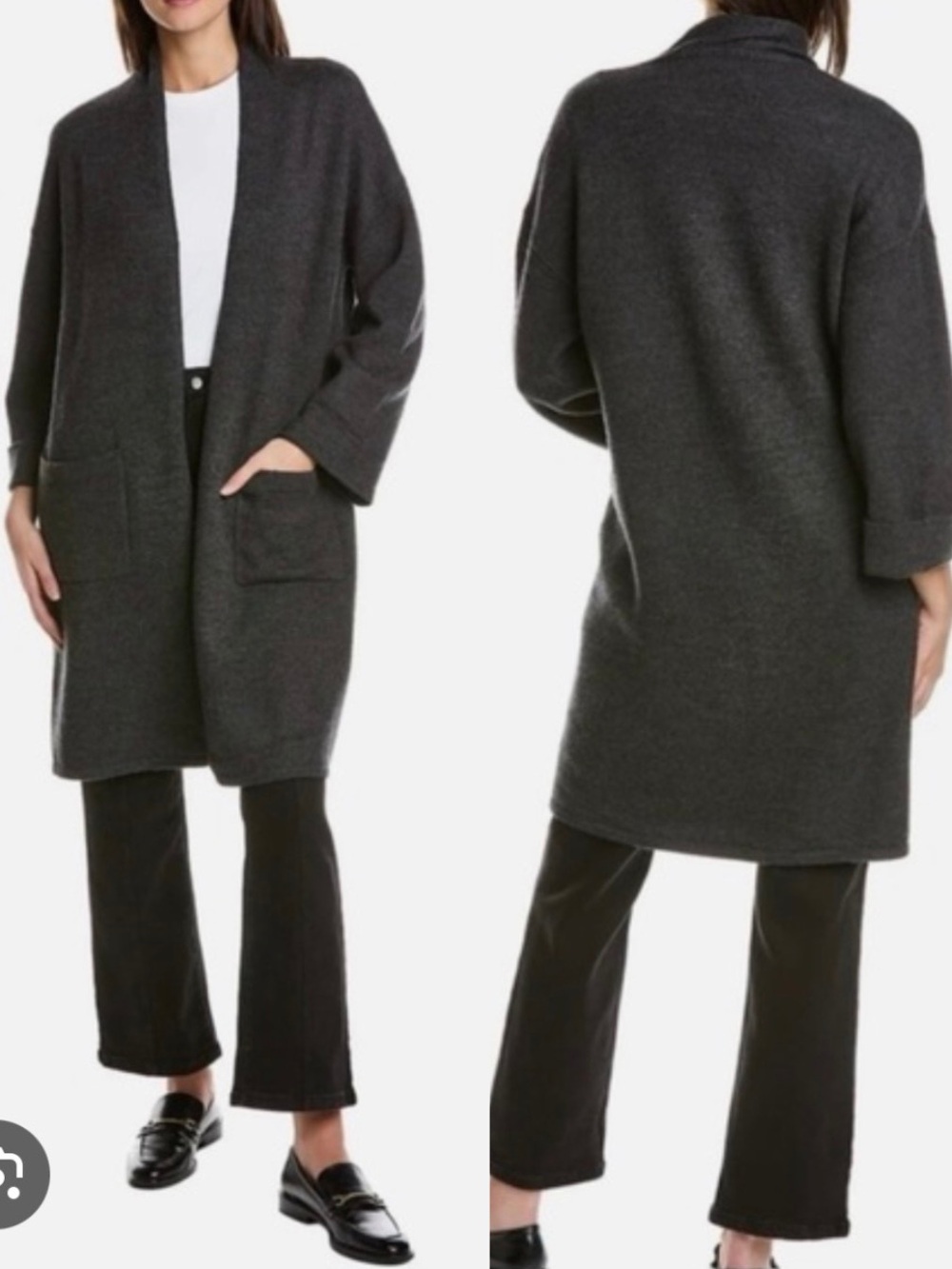 J. McLaughlin Gray Cardigan XS 100% Boiled Wool Open Front Sweater Longline